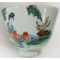 Chinees porseleinen theeset in rieten foedraal